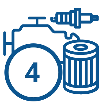 Icon showing engine elements accompanied by the number 4.