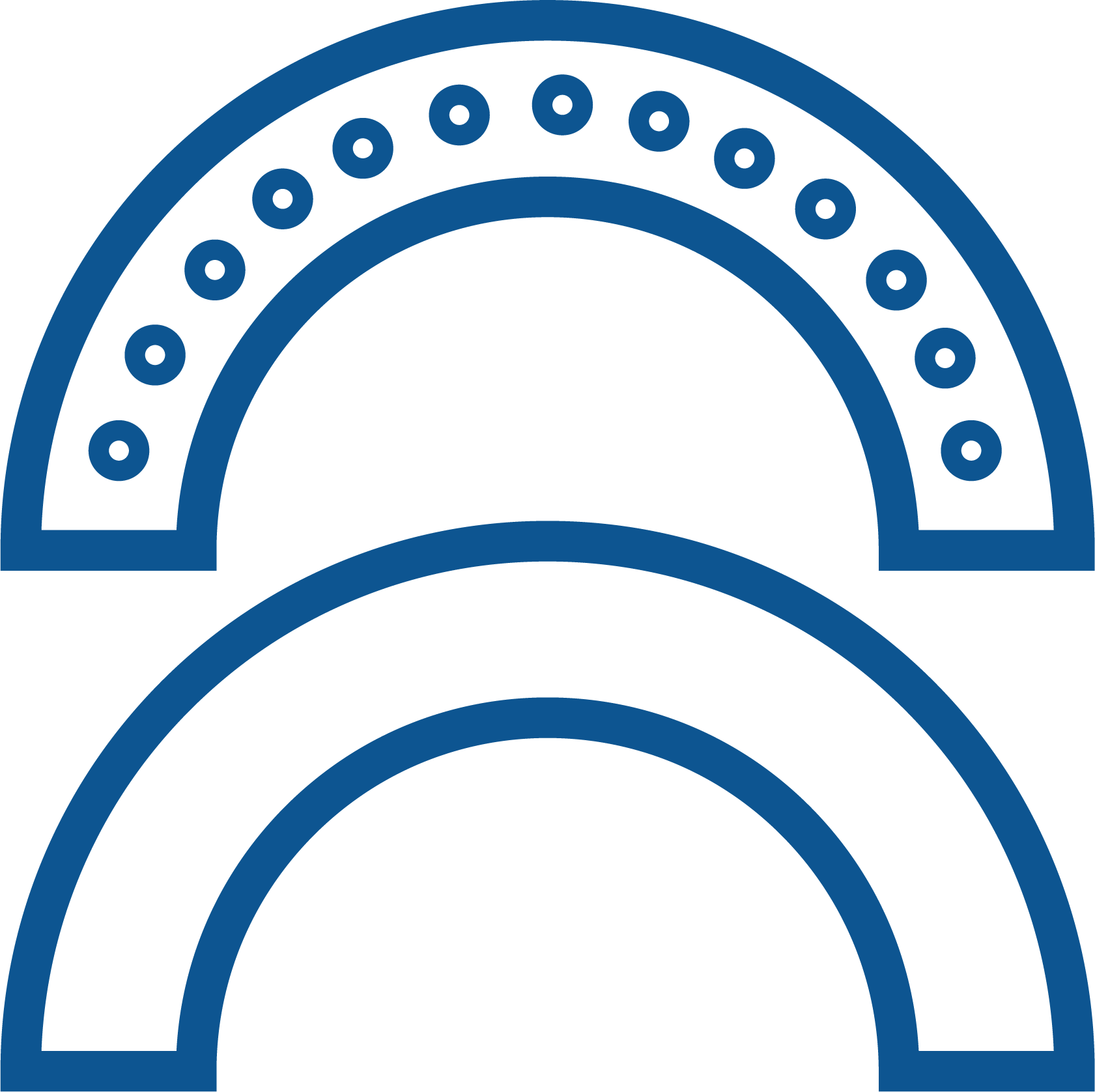 Two gray semicircles with and without dots on black