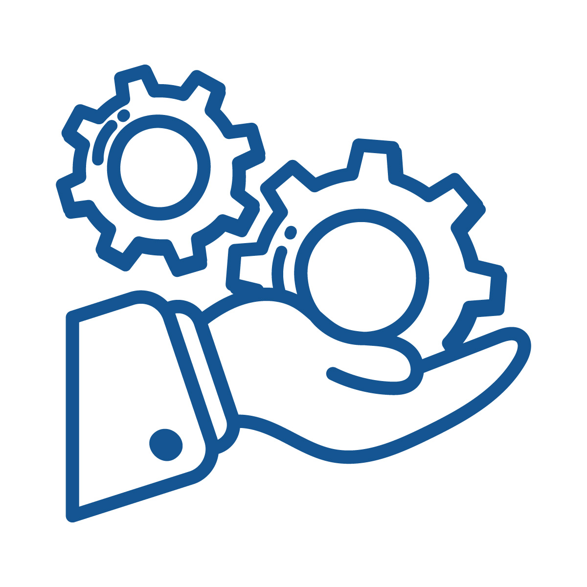 Icon of a hand holding gears.