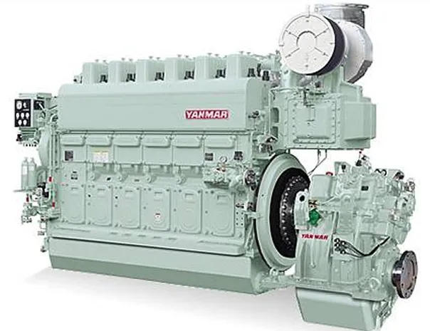A large industrial diesel engine manufactured by Yanmar. The engine is painted light green and features a prominent Yanmar logo.