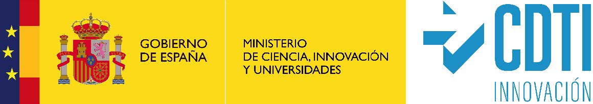 Official logos of the Spanish Ministry of Science, Innovation, and Universities alongside the CDTI innovation fund. Key partners for maritime engine spare parts technology and industrial research in South Africa.
